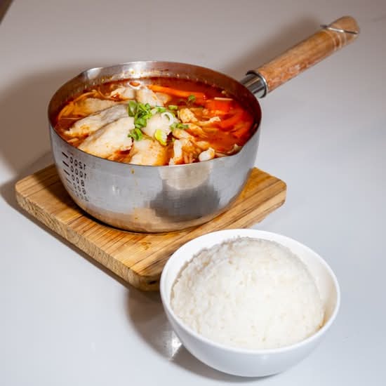 Boiled fish with Tomato Soup and rice on side / 番茄鱼柳饭